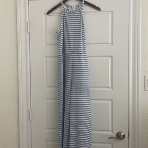 Blue & White Striped Jumpsuit Romper Racerback with Pockets Size Small